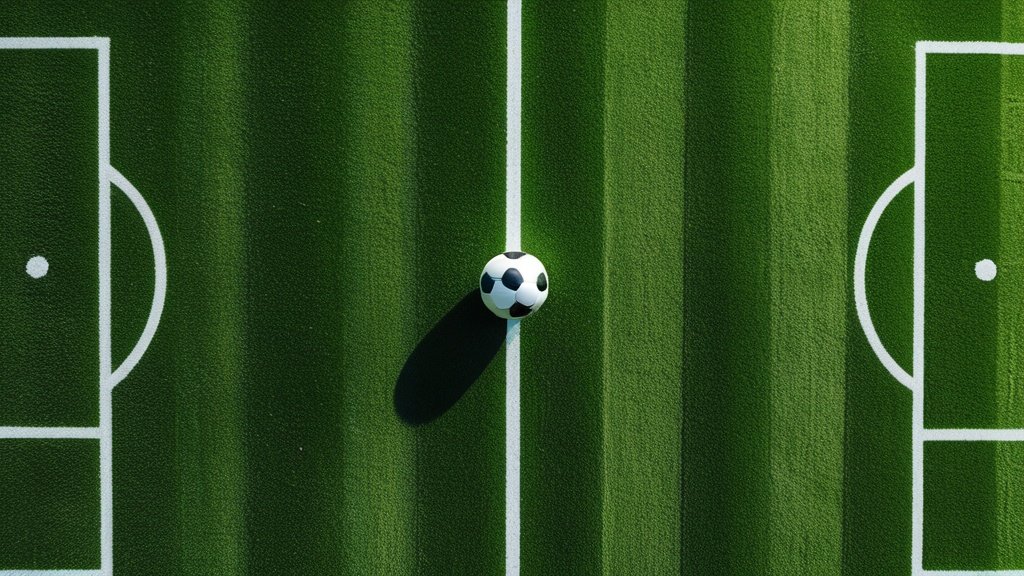 Góc nhìn flycam từ trên cao xuống quả bóng đá đặt giữa sân cỏ, minh họa bảng B ASEAN Cup 2026